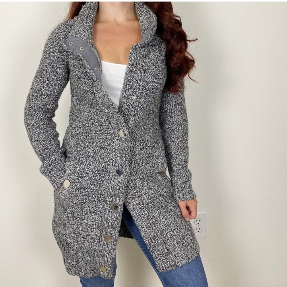 WHBM Metallic Gray Wool Long Sweater Jacket Small